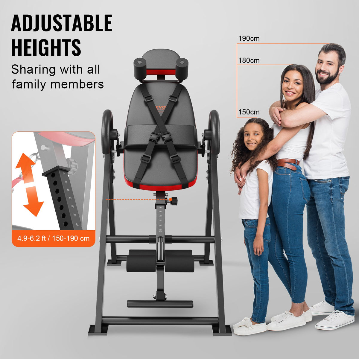 VEVOR Inversion Table, 300 lbs Capacity Heavy Duty Inversion Table, Decompression Back Stretcher Machine, Strength Training Equipment with Headrest, Ankle Lock, Adjustable Protective Belt, Red/Black - DLTHBSPPTKBPIRM1VV0 - view 6