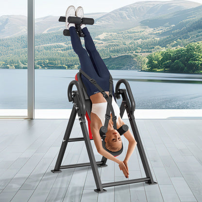 VEVOR Inversion Table, 300 lbs Capacity Heavy Duty Inversion Table, Decompression Back Stretcher Machine, Strength Training Equipment with Headrest, Ankle Lock, Adjustable Protective Belt, Red/Black - DLTHBSPPTKBPIRM1VV0 - view 9