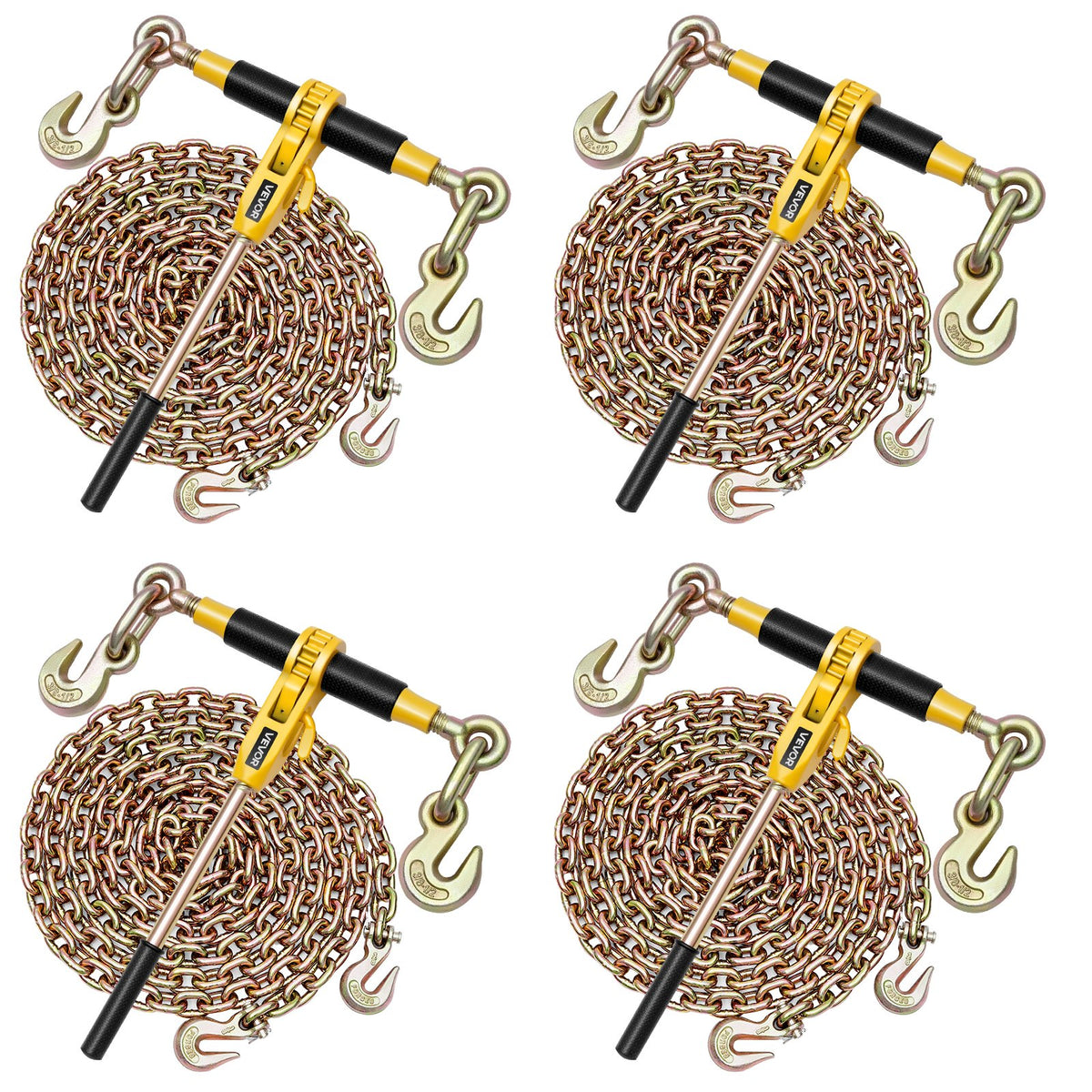 VEVOR Ratchet Chain Binder, 3/8 in x 20 ft G80 Chains, 9200 lbs Working Load of Ratchet Load Binder, Chains and Binders Set, Tie Down Hauling Chain Binders for Hauling, Towing, Logging, Lifting - DLTJLLJQ4PCSLEUKA001V0 - view 1