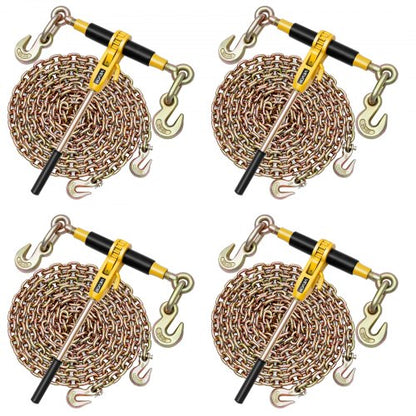 VEVOR Ratchet Chain Binder, 3/8 in x 20 ft G80 Chains, 9200 lbs Working Load of Ratchet Load Binder, Chains and Binders Set, Tie Down Hauling Chain Binders for Hauling, Towing, Logging, Lifting - DLTJLLJQ4PCSLEUKA001V0 - view 2