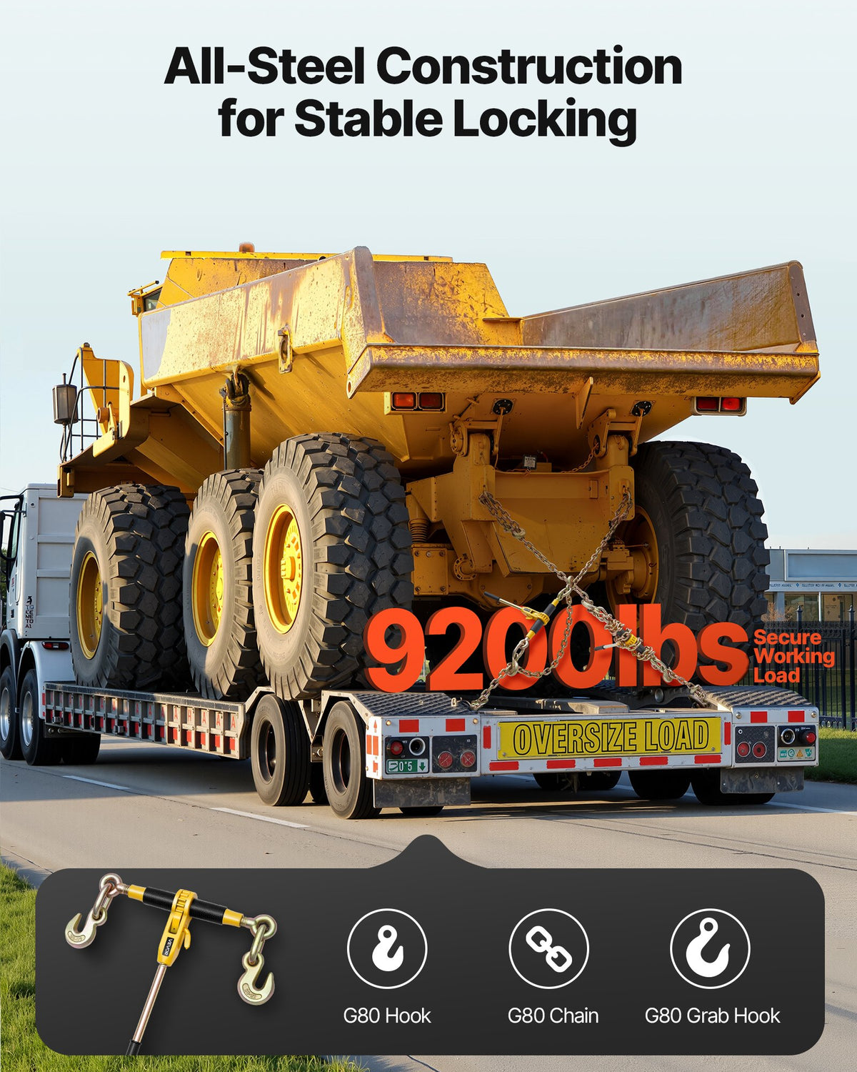 VEVOR Ratchet Chain Binder, 3/8 in x 20 ft G80 Chains, 9200 lbs Working Load of Ratchet Load Binder, Chains and Binders Set, Tie Down Hauling Chain Binders for Hauling, Towing, Logging, Lifting - DLTJLLJQ4PCSLEUKA001V0 - view 3