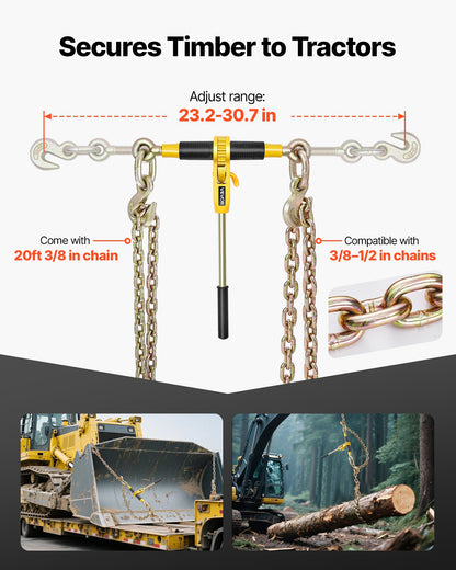 VEVOR Ratchet Chain Binder, 3/8 in x 20 ft G80 Chains, 9200 lbs Working Load of Ratchet Load Binder, Chains and Binders Set, Tie Down Hauling Chain Binders for Hauling, Towing, Logging, Lifting - DLTJLLJQ4PCSLEUKA001V0 - view 4