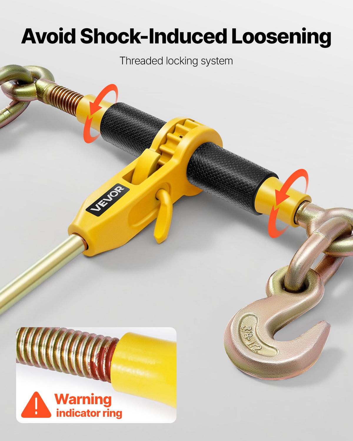 VEVOR Ratchet Chain Binder, 3/8 in x 20 ft G80 Chains, 9200 lbs Working Load of Ratchet Load Binder, Chains and Binders Set, Tie Down Hauling Chain Binders for Hauling, Towing, Logging, Lifting - DLTJLLJQ4PCSLEUKA001V0 - view 6