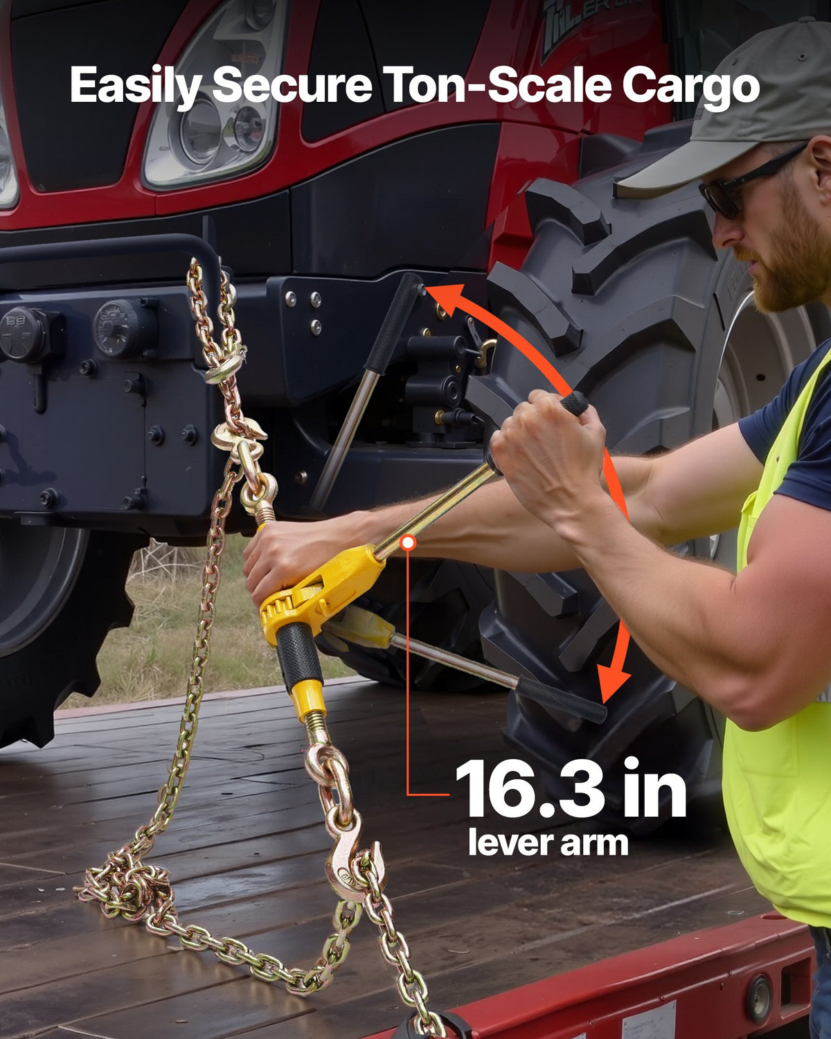 VEVOR Ratchet Chain Binder, 3/8 in x 20 ft G80 Chains, 9200 lbs Working Load of Ratchet Load Binder, Chains and Binders Set, Tie Down Hauling Chain Binders for Hauling, Towing, Logging, Lifting - DLTJLLJQ4PCSLEUKA001V0 - view 7