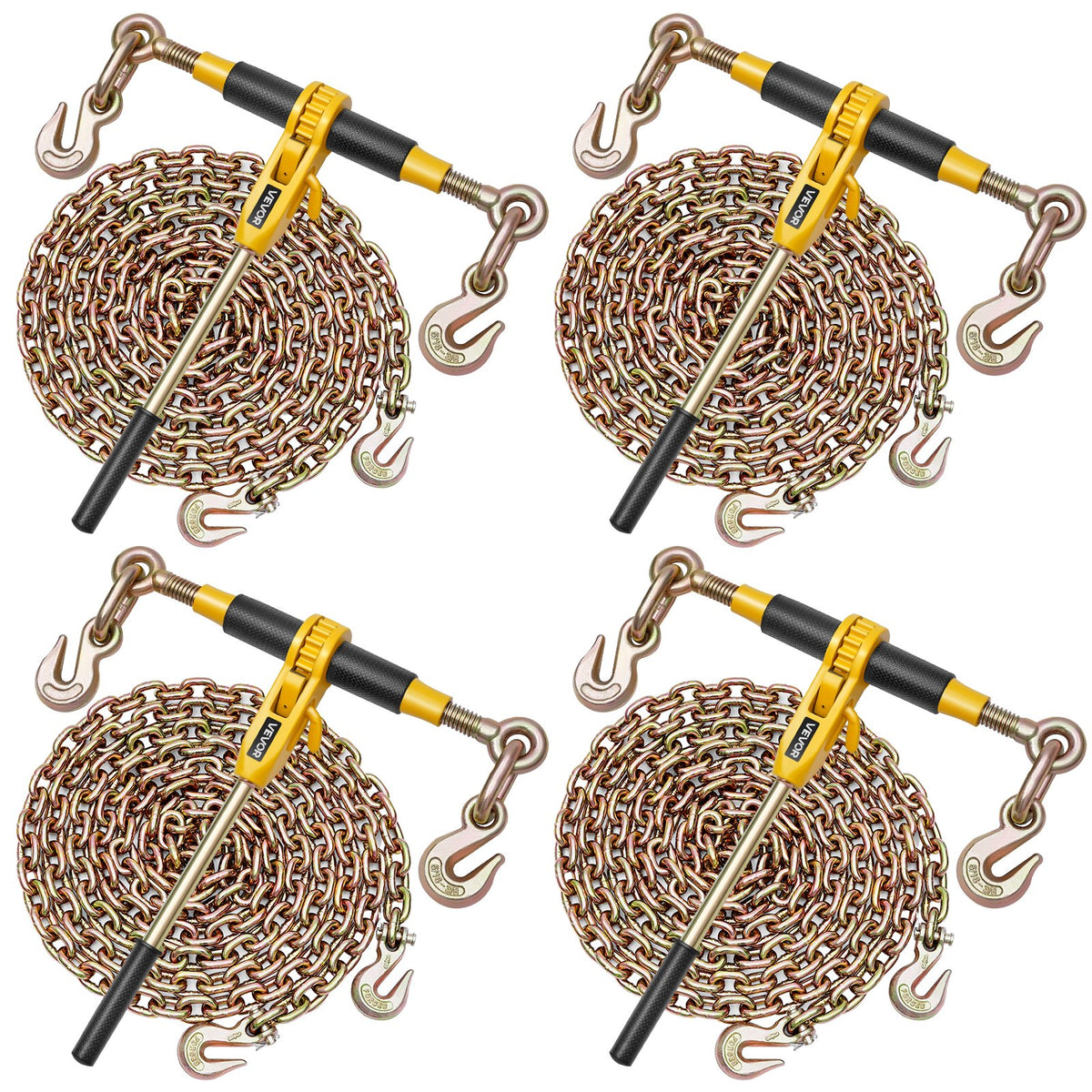 VEVOR Ratchet Chain Binder, 5/16 in x 14 ft G80 Chains, 8000 lbs Working Load of Ratchet Load Binder, Chains and Binders Set, Tie Down Hauling Chain Binders for Hauling, Towing, Logging (4 Sets) - DLTJLLJQ4T15QFJ4R001V0 - view 1