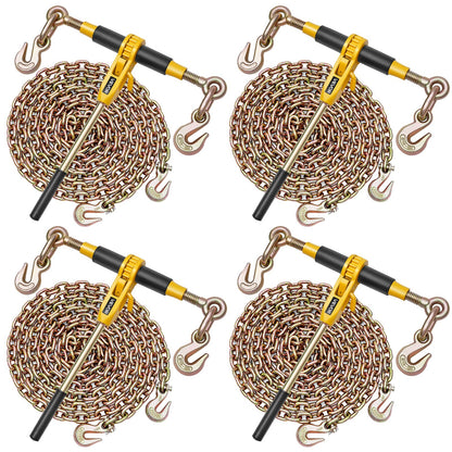 VEVOR Ratchet Chain Binder, 5/16 in x 14 ft G80 Chains, 8000 lbs Working Load of Ratchet Load Binder, Chains and Binders Set, Tie Down Hauling Chain Binders for Hauling, Towing, Logging (4 Sets) - DLTJLLJQ4T15QFJ4R001V0 - view 1