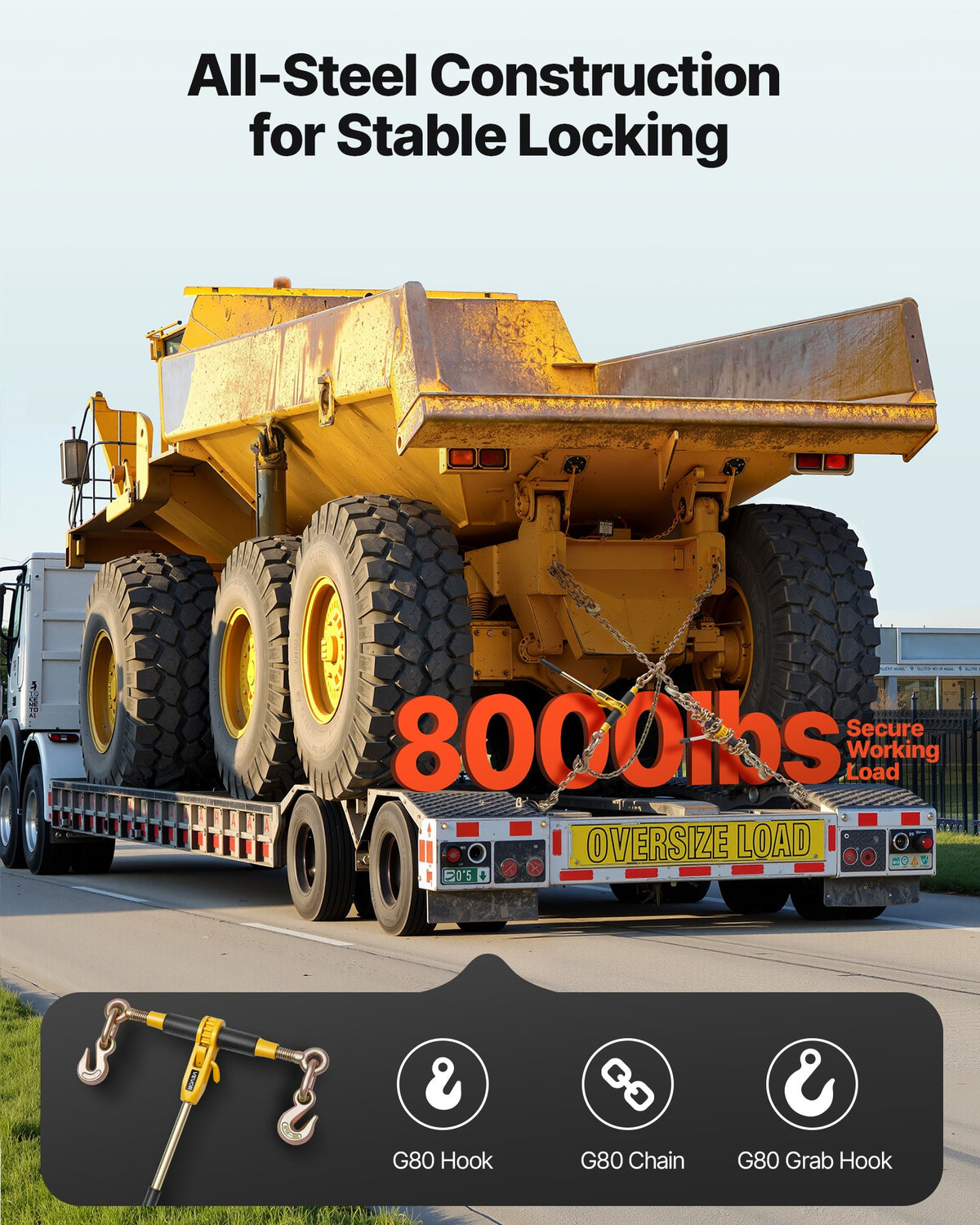 VEVOR Ratchet Chain Binder, 5/16 in x 14 ft G80 Chains, 8000 lbs Working Load of Ratchet Load Binder, Chains and Binders Set, Tie Down Hauling Chain Binders for Hauling, Towing, Logging (4 Sets) - DLTJLLJQ4T15QFJ4R001V0 - view 3
