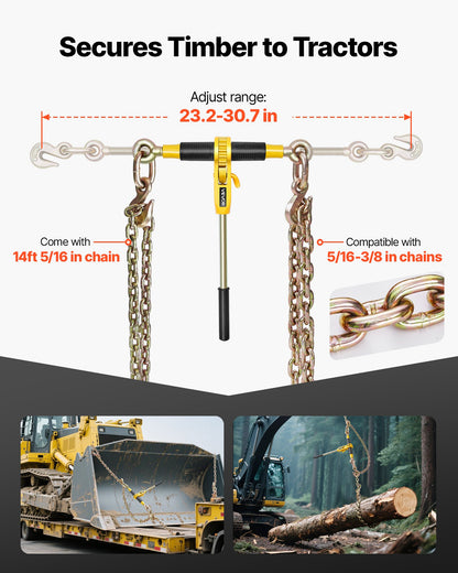 VEVOR Ratchet Chain Binder, 5/16 in x 14 ft G80 Chains, 8000 lbs Working Load of Ratchet Load Binder, Chains and Binders Set, Tie Down Hauling Chain Binders for Hauling, Towing, Logging (4 Sets) - DLTJLLJQ4T15QFJ4R001V0 - view 4