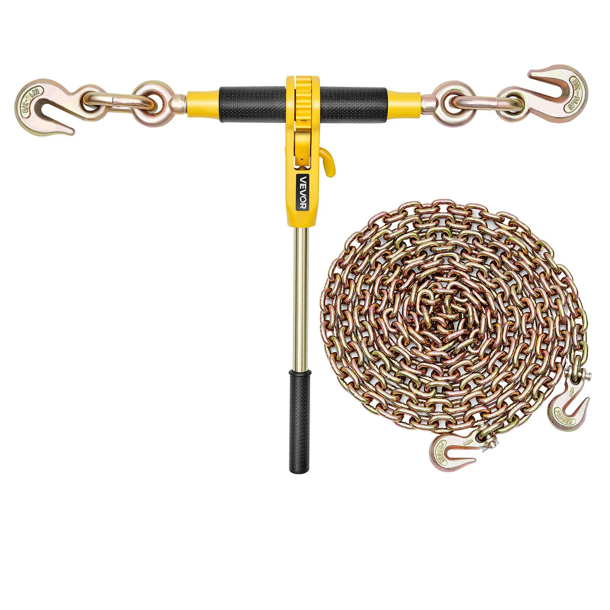 VEVOR Ratchet Chain Binder, 5/16 in x 14 ft G80 Chains, 8000 lbs Working Load of Ratchet Load Binder, Chains and Binders Set, Tie Down Hauling Chain Binders for Hauling, Towing, Logging (4 Sets) - DLTJLLJQ4T15QFJ4R001V0 - view 10