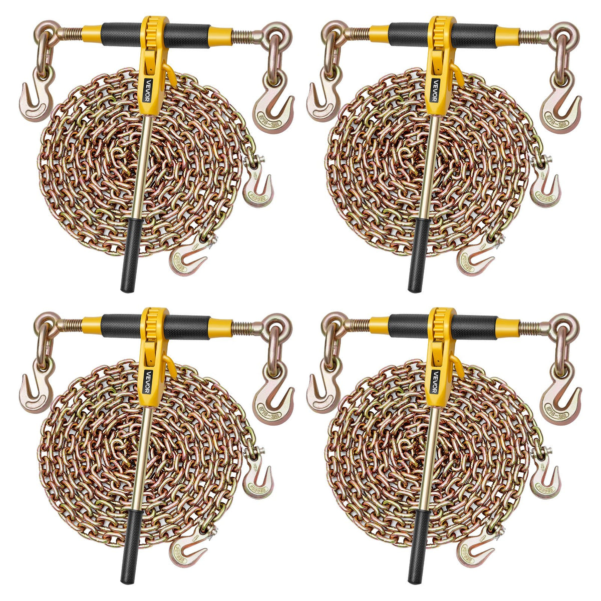 VEVOR Ratchet Chain Binder, 5/16 in x 12.8 ft G80 Chains, 8000 lbs Working Load of Ratchet Load Binder, Chains and Binders Set, Tie Down Hauling Chain Binders for Hauling, Towing, Logging (4 Sets) - DLTJLLJQ4T15QFJ4R002V0 - view 1