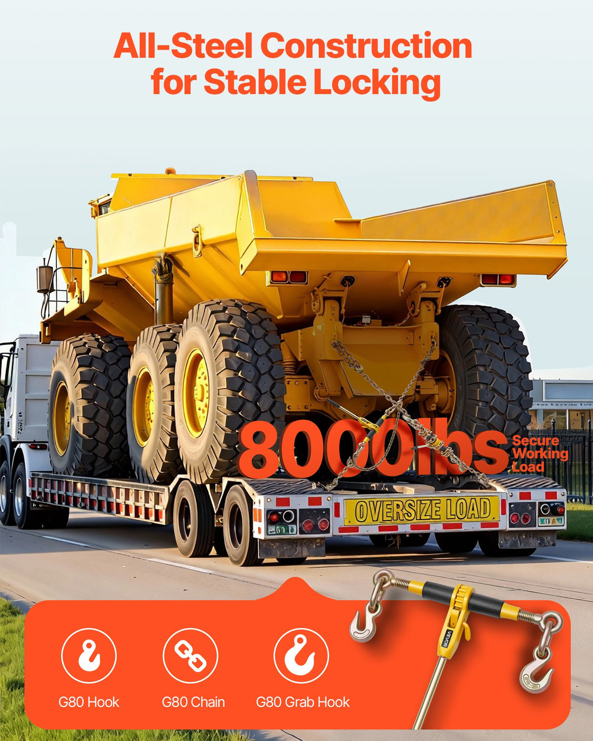 VEVOR Ratchet Chain Binder, 5/16 in x 12.8 ft G80 Chains, 8000 lbs Working Load of Ratchet Load Binder, Chains and Binders Set, Tie Down Hauling Chain Binders for Hauling, Towing, Logging (4 Sets) - DLTJLLJQ4T15QFJ4R002V0 - view 3