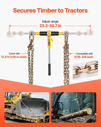 VEVOR Ratchet Chain Binder, 5/16 in x 12.8 ft G80 Chains, 8000 lbs Working Load of Ratchet Load Binder, Chains and Binders Set, Tie Down Hauling Chain Binders for Hauling, Towing, Logging (4 Sets) - DLTJLLJQ4T15QFJ4R002V0 - view 4