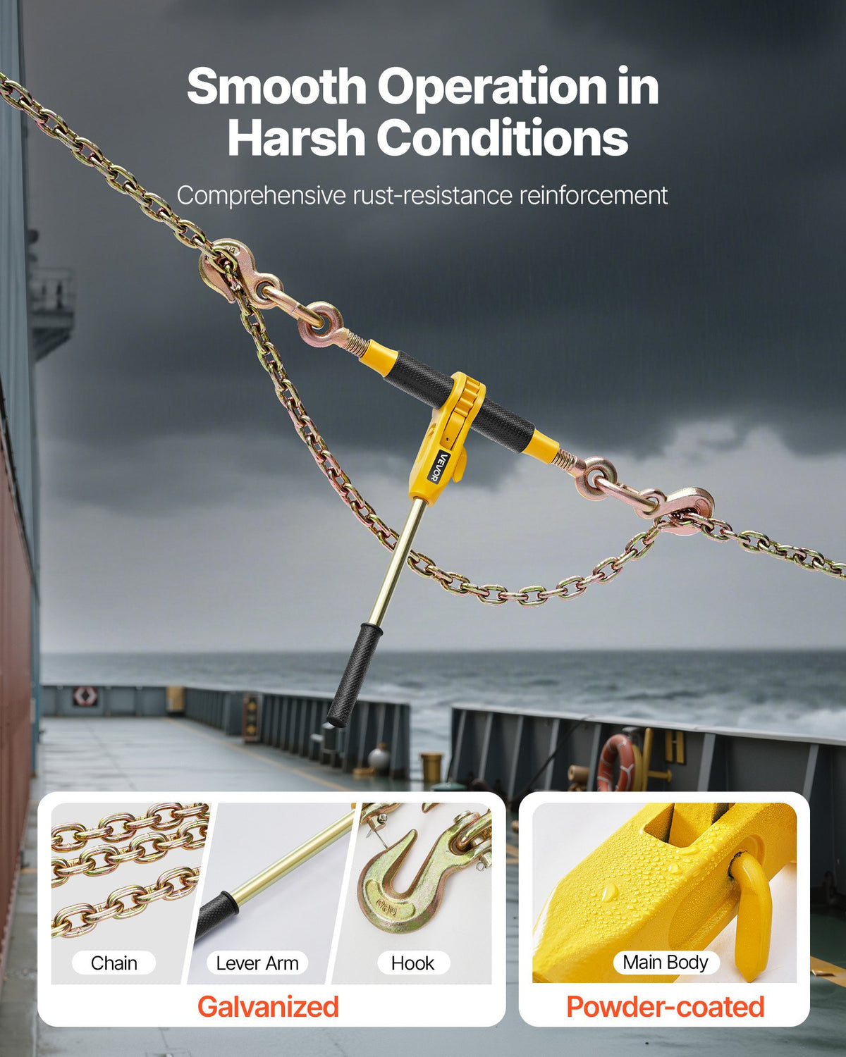 VEVOR Ratchet Chain Binder, 5/16 in x 12.8 ft G80 Chains, 8000 lbs Working Load of Ratchet Load Binder, Chains and Binders Set, Tie Down Hauling Chain Binders for Hauling, Towing, Logging (4 Sets) - DLTJLLJQ4T15QFJ4R002V0 - view 5