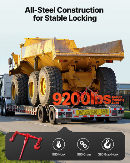 VEVOR Ratchet Chain Binder, 3/8 in x 10 ft G80 Chains, 9200 lbs Working Load of Ratchet Load Binder, Chains and Binders Set, Tie Down Hauling Chain Binders for Hauling, Towing, Logging, Lifting - DLTJLLJQ8JT19ZN6N001V0 - view 3