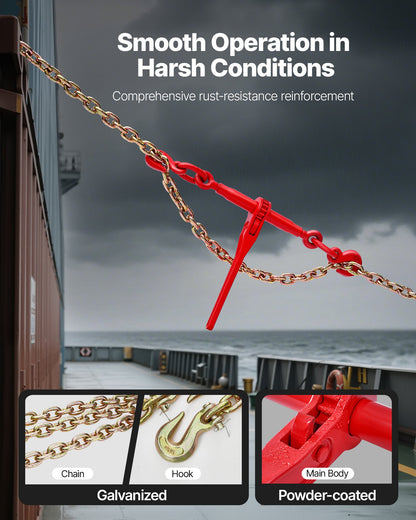 VEVOR Ratchet Chain Binder, 3/8 in x 10 ft G80 Chains, 9200 lbs Working Load of Ratchet Load Binder, Chains and Binders Set, Tie Down Hauling Chain Binders for Hauling, Towing, Logging, Lifting - DLTJLLJQ8JT19ZN6N001V0 - view 6