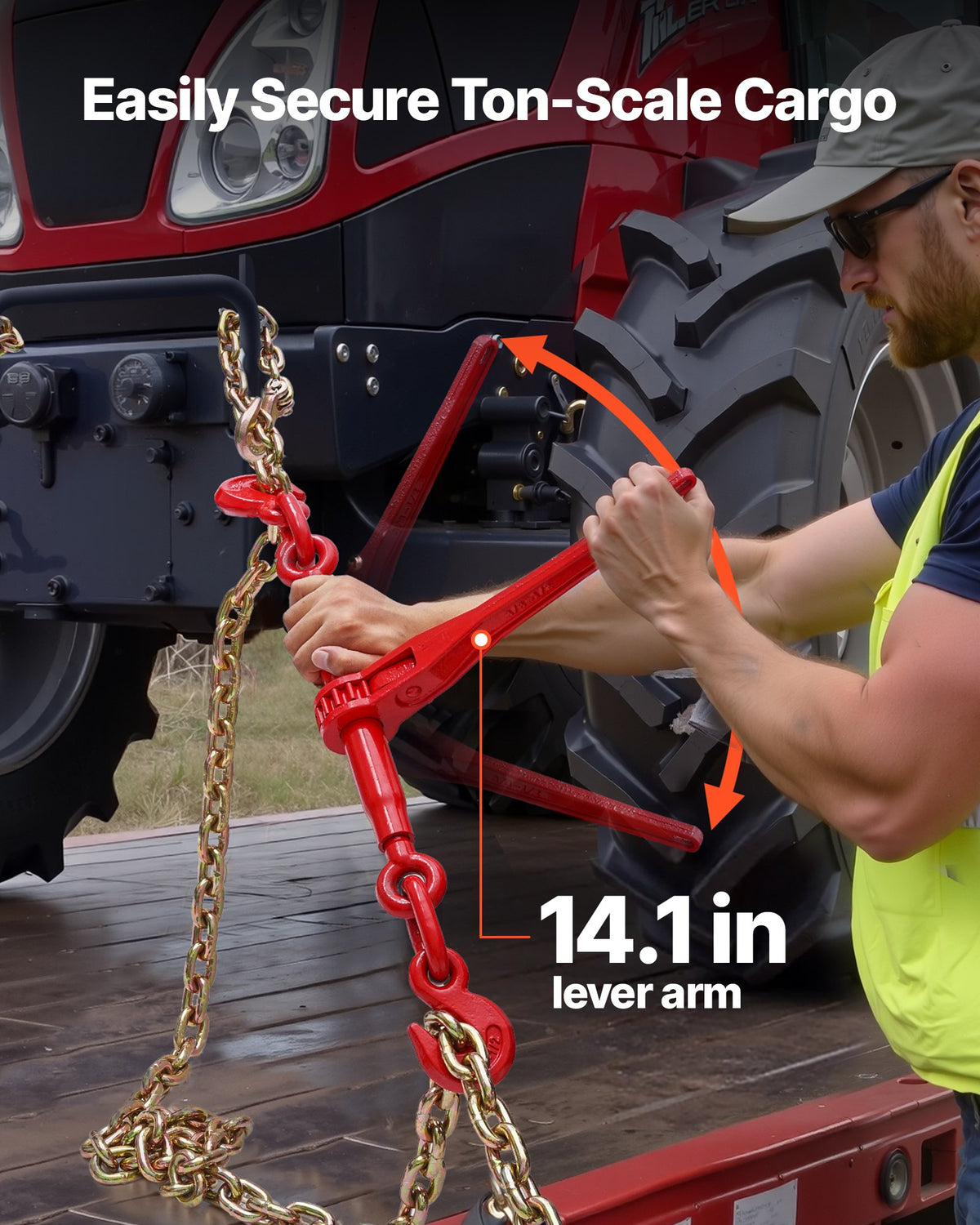 VEVOR Ratchet Chain Binder, 3/8 in x 10 ft G80 Chains, 9200 lbs Working Load of Ratchet Load Binder, Chains and Binders Set, Tie Down Hauling Chain Binders for Hauling, Towing, Logging, Lifting - DLTJLLJQ8JT19ZN6N001V0 - view 7