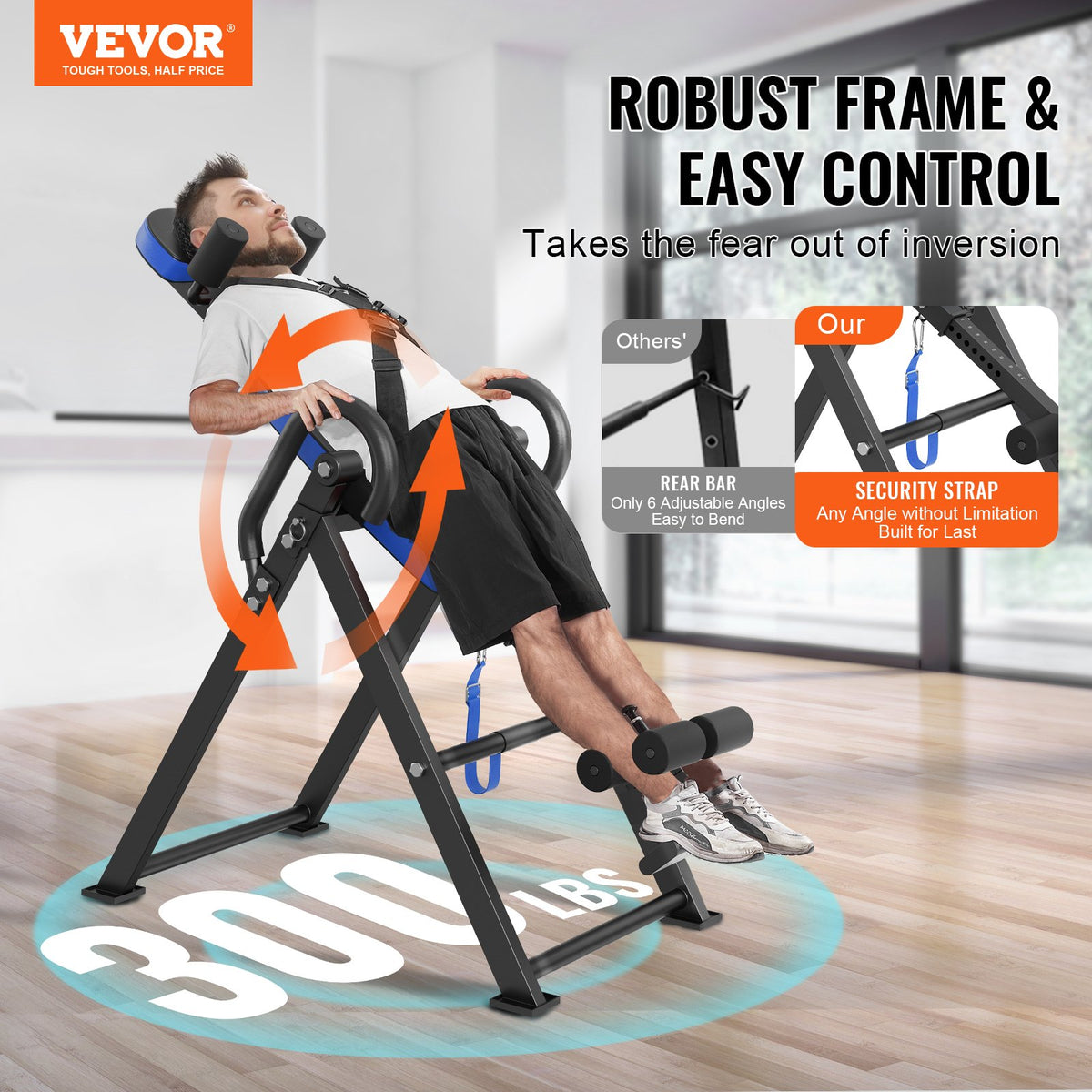 VEVOR Inversion Table, 300 lbs Capacity Heavy Duty Inversion Table, Decompression Back Stretcher Machine, Strength Training Equipment with Headrest, Ankle Lock, Adjustable Protective Belt, Blue/Black - DLTLHSPPTKBPR0IUTV0 - view 3