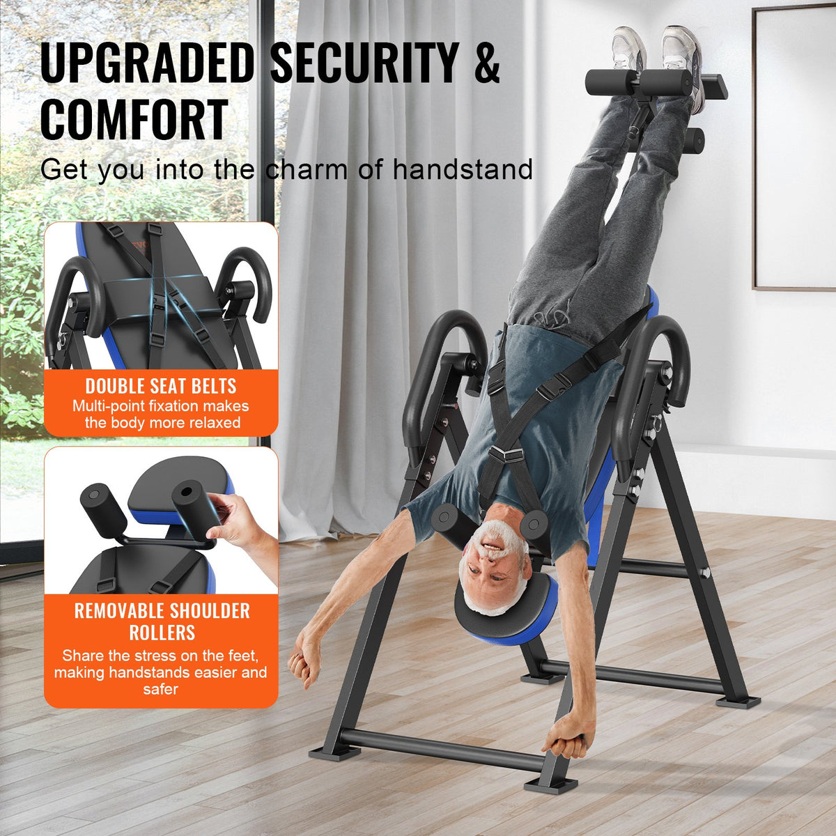 VEVOR Inversion Table, 300 lbs Capacity Heavy Duty Inversion Table, Decompression Back Stretcher Machine, Strength Training Equipment with Headrest, Ankle Lock, Adjustable Protective Belt, Blue/Black - DLTLHSPPTKBPR0IUTV0 - view 4
