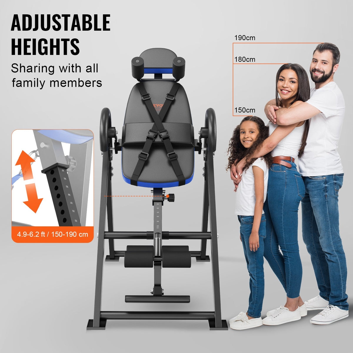 VEVOR Inversion Table, 300 lbs Capacity Heavy Duty Inversion Table, Decompression Back Stretcher Machine, Strength Training Equipment with Headrest, Ankle Lock, Adjustable Protective Belt, Blue/Black - DLTLHSPPTKBPR0IUTV0 - view 6