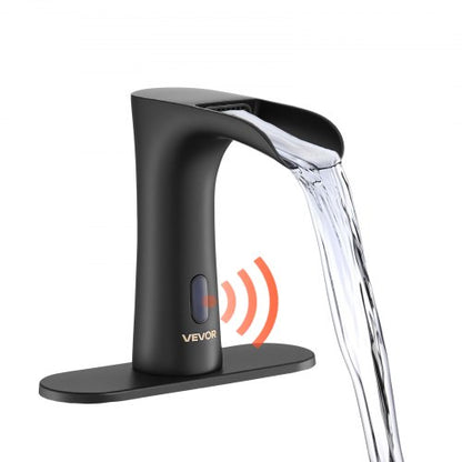 VEVOR Touchless Bathroom Sink Faucet, Automatic Motion Sensor Waterfall Restroom Toilet Faucet with Hole Cover Plate, Modern Electronic Sensor Hot/Cold Water for 9/16 in Pipe Commercial,Matte Black - DLTLRWSBZDBBTK5OM001V9 - view 2