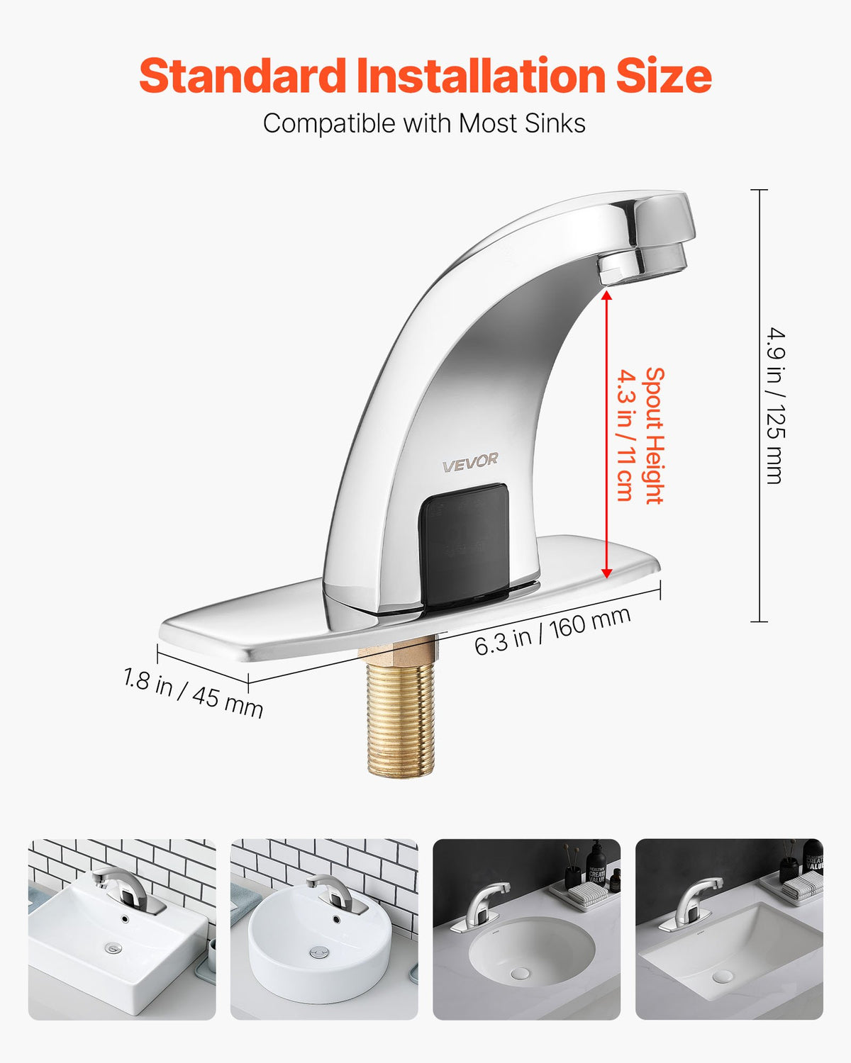 VEVOR Touchless Bathroom Sink Faucet, Automatic Motion Sensor Restroom Toilet Faucet with Hole Cover Plate, Battery Operated,Hot/Cold Water for 9/16 in Pipe Commercial Lavatory,Chrome Plated Silver - DLTLRWSBZDHTH061C001V9 - view 4