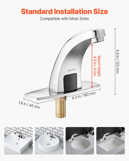 VEVOR Touchless Bathroom Sink Faucet, Automatic Motion Sensor Restroom Toilet Faucet with Hole Cover Plate, Battery Operated,Hot/Cold Water for 9/16 in Pipe Commercial Lavatory,Chrome Plated Silver - DLTLRWSBZDHTH061C001V9 - view 4
