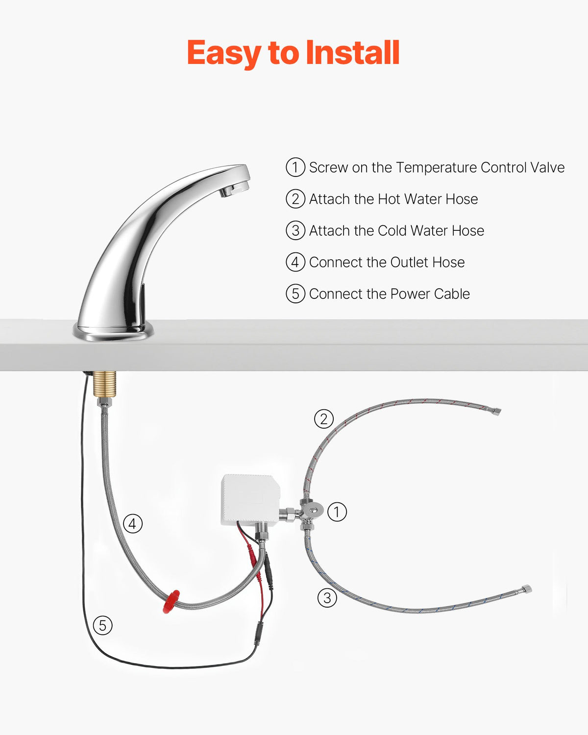 VEVOR Touchless Bathroom Sink Faucet, Automatic Motion Sensor Restroom Toilet Faucet with Hole Cover Plate, Battery Operated,Hot/Cold Water for 9/16 in Pipe Commercial Lavatory,Chrome Plated Silver - DLTLRWSBZDHTH061C001V9 - view 6