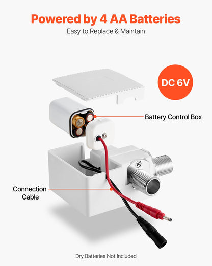 VEVOR Touchless Bathroom Sink Faucet, Automatic Motion Sensor Restroom Toilet Faucet with Hole Cover Plate, Battery Operated,Hot/Cold Water for 9/16 in Pipe Commercial Lavatory,Chrome Plated Silver - DLTLRWSBZDHTH061C001V9 - view 7