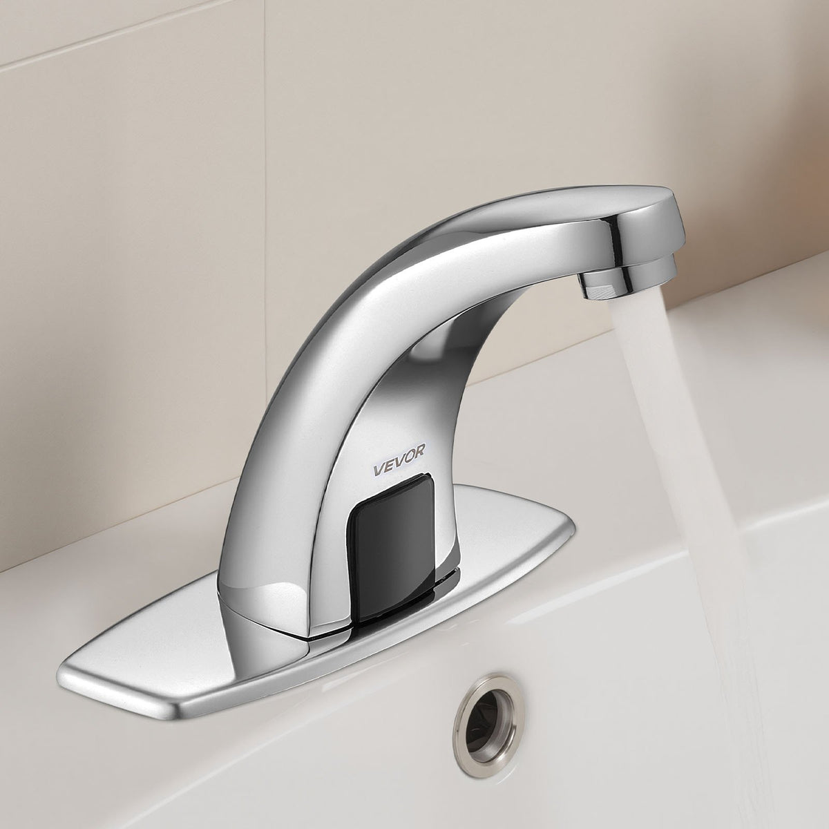 VEVOR Touchless Bathroom Sink Faucet, Automatic Motion Sensor Restroom Toilet Faucet with Hole Cover Plate, Battery Operated,Hot/Cold Water for 9/16 in Pipe Commercial Lavatory,Chrome Plated Silver - DLTLRWSBZDHTH061C001V9 - view 9