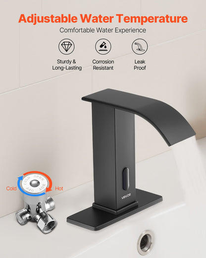 VEVOR Touchless Bathroom Sink Faucet, Automatic Motion Sensor Waterfall Restroom Toilet Faucet with Hole Cover Plate, Battery Operated,Hot/Cold Water for 9/16 in Pipe Commercial Lavatory,Matte Black - DLTLRWSBZDPBHU70X001V9 - view 5