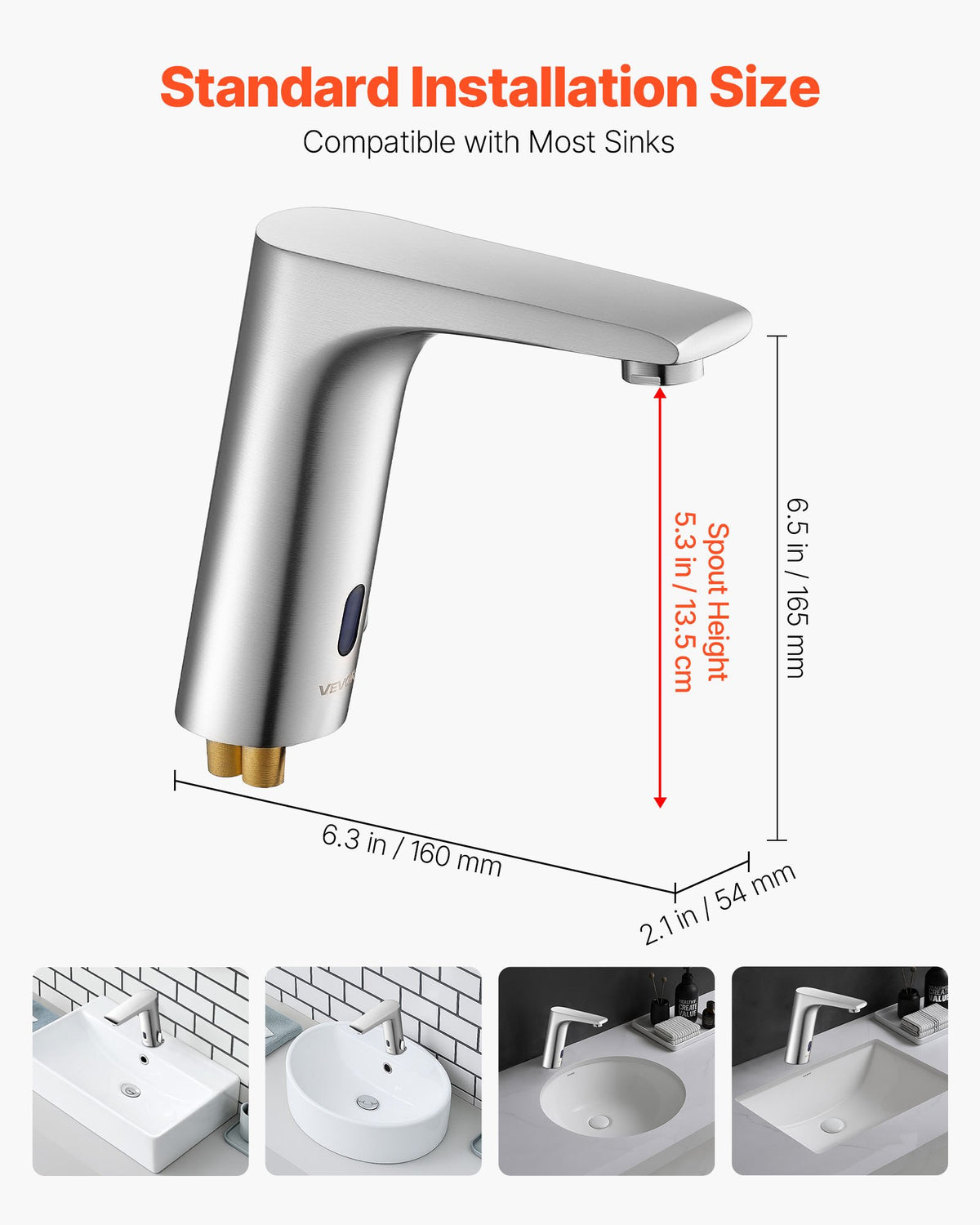 VEVOR Touchless Bathroom Sink Faucet, Automatic Motion Sensor Restroom Toilet Faucet, HandsFree Adjustable Cold Hot Single Handle Water Mixer Battery Operated for 9/16 in Pipe,Brushed Nickel Silver - DLTLRXSBZDFTHQD5Y001V9 - view 4