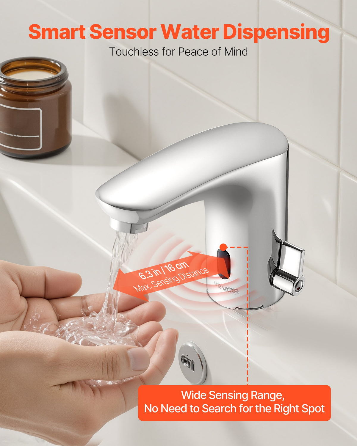 VEVOR Touchless Bathroom Sink Faucet, Automatic Motion Sensor Restroom Toilet Faucet, HandsFree Adjustable Cold Hot Single Handle Water Mixer Battery Operated for 9/16 in Pipe,Chrome Plated Silver - DLTLRXSBZDYTKPRAP001V9 - view 3