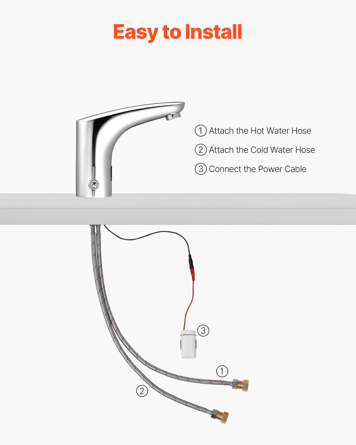 VEVOR Touchless Bathroom Sink Faucet, Automatic Motion Sensor Restroom Toilet Faucet, HandsFree Adjustable Cold Hot Single Handle Water Mixer Battery Operated for 9/16 in Pipe,Chrome Plated Silver - DLTLRXSBZDYTKPRAP001V9 - view 6
