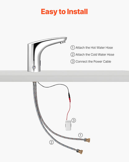 VEVOR Touchless Bathroom Sink Faucet, Automatic Motion Sensor Restroom Toilet Faucet, HandsFree Adjustable Cold Hot Single Handle Water Mixer Battery Operated for 9/16 in Pipe,Chrome Plated Silver - DLTLRXSBZDYTKPRAP001V9 - view 6