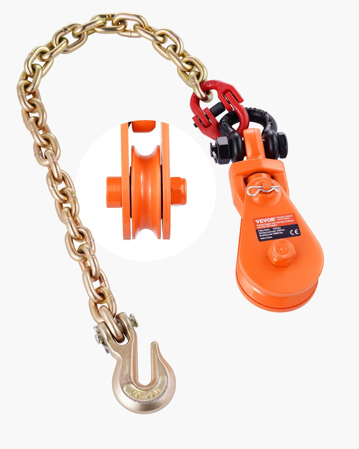 VEVOR 2 Ton Snatch Block with G80 Chain, Swivel Shackle, 3" Sheave for 3/8" Wire Rope, Snatch Block Pulley for Towing and Recovery Applications on Flatbed Tow Truck Rollback Wrecker Car Carrier Cable - DLTZQHL4400IX54JIV0 - view 1