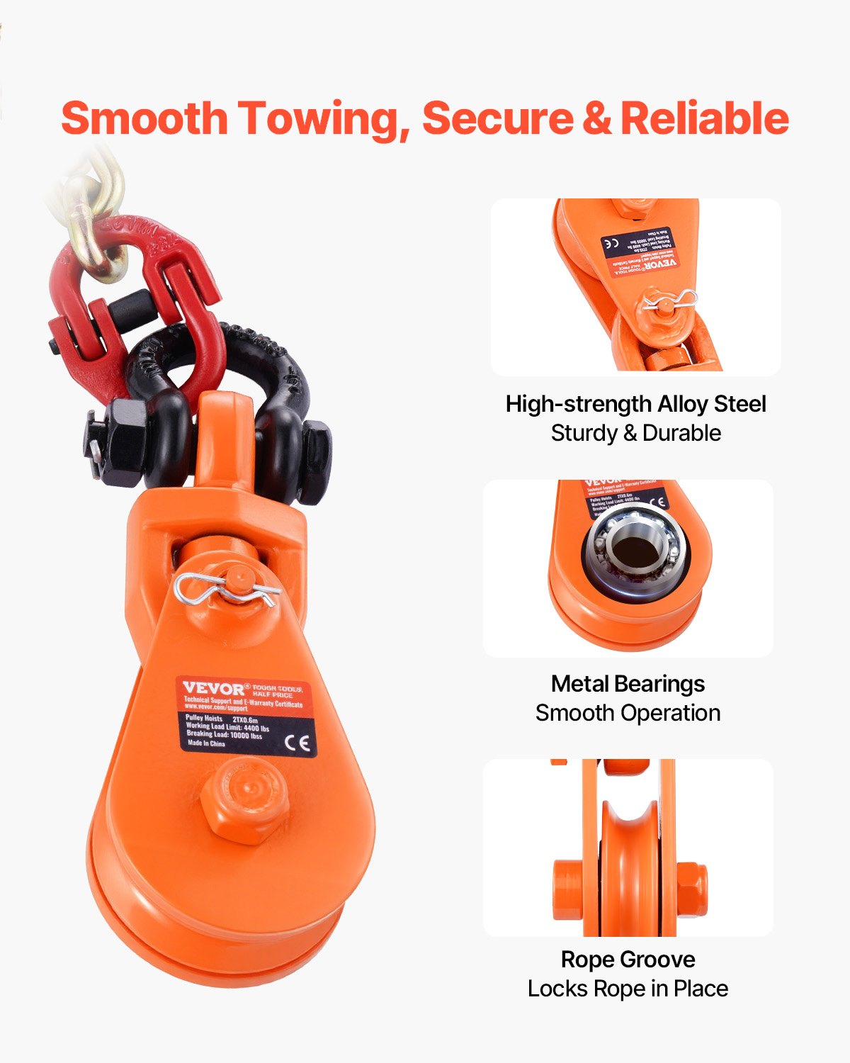 VEVOR 2 Ton Snatch Block with G80 Chain, Swivel Shackle, 3" Sheave for 3/8" Wire Rope, Snatch Block Pulley for Towing and Recovery Applications on Flatbed Tow Truck Rollback Wrecker Car Carrier Cable - DLTZQHL4400IX54JIV0 - view 6