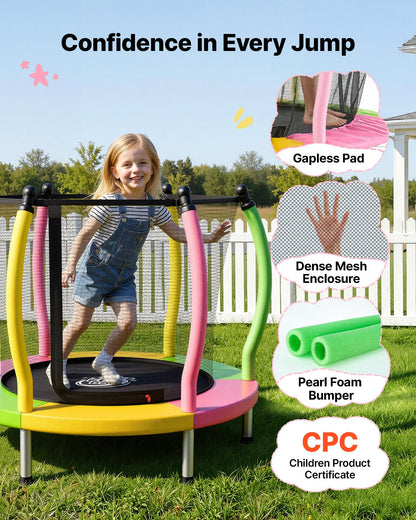 VEVOR Trampoline for Kids, Toddler Mini Trampoline, 132 lbs Capacity Indoor Outdoor Play Toys with Enclosure Net and Basketball Hoop, Easy to Assemble, Christmas Toys Birthday Gifts for Girls Boys - DLXDWBCBDTG026E1U001V0 - view 5