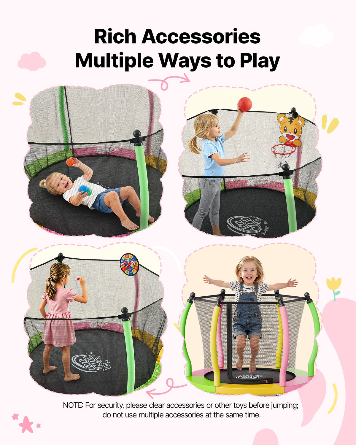VEVOR Trampoline for Kids, Toddler Mini Trampoline, 132 lbs Capacity Indoor Outdoor Play Toys with Enclosure Net and Basketball Hoop, Easy to Assemble, Christmas Toys Birthday Gifts for Girls Boys - DLXDWBCBDTG026E1U001V0 - view 7