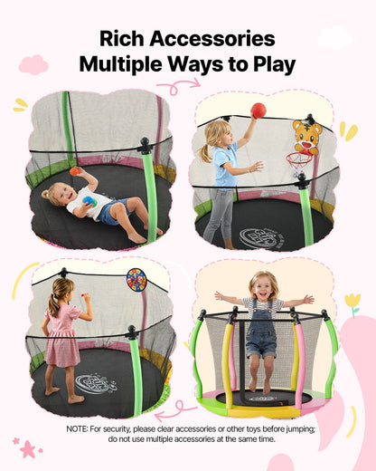 VEVOR Trampoline for Kids, Toddler Mini Trampoline, 132 lbs Capacity Indoor Outdoor Play Toys with Enclosure Net and Basketball Hoop, Easy to Assemble, Christmas Toys Birthday Gifts for Girls Boys - DLXDWBCBDTG026E1U001V0 - view 7