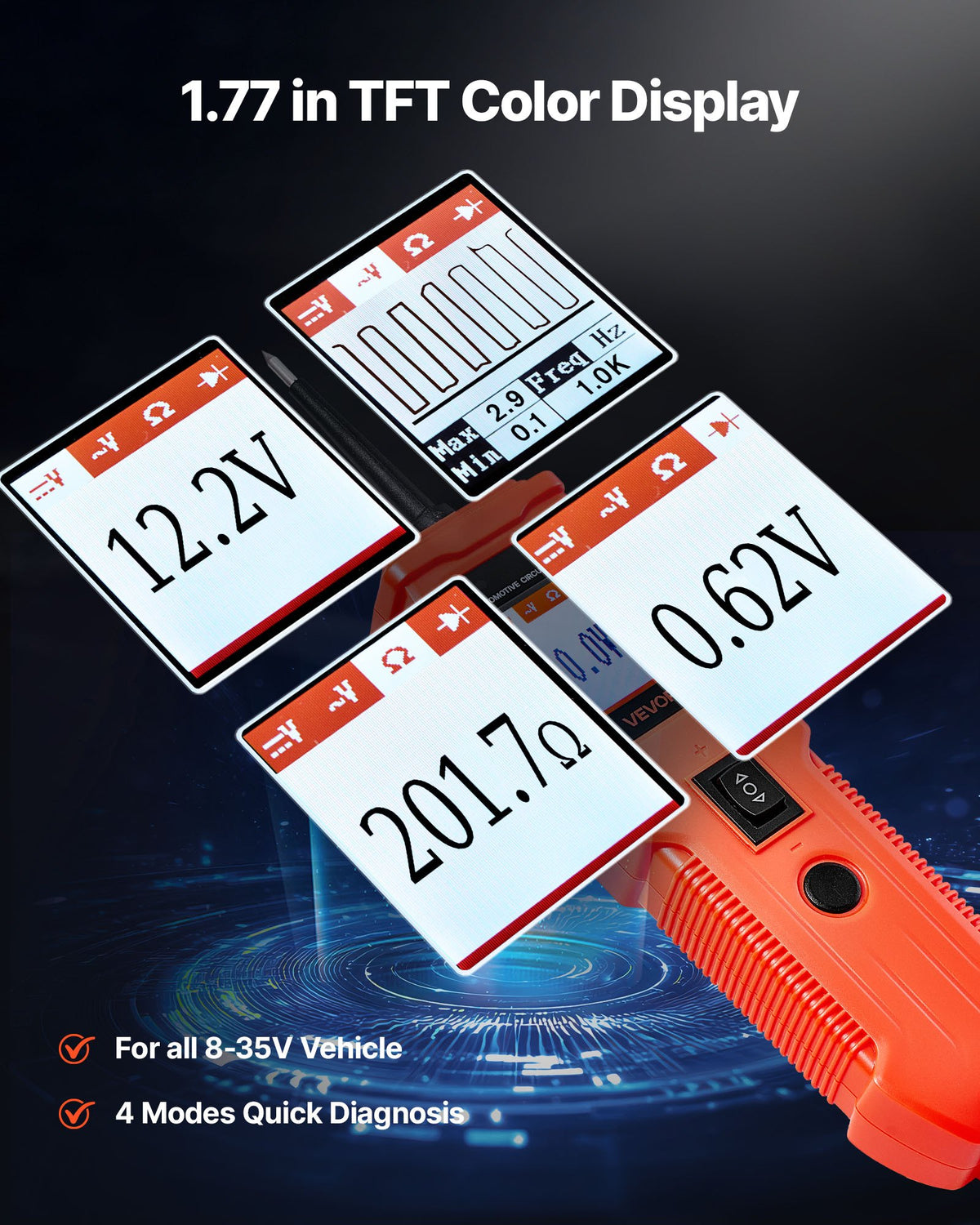 VEVOR Automotive Circuit Tester, 8 - 35 DCV Power Circuit Probe Tester with TFT Color Display and Lighting, Automotive Power Tester Probe with 13 ft / 4 m Cable, ABS Shell Electrical Detector Finder - DLXQCDLCSYKCO4QL7001V9 - view 5