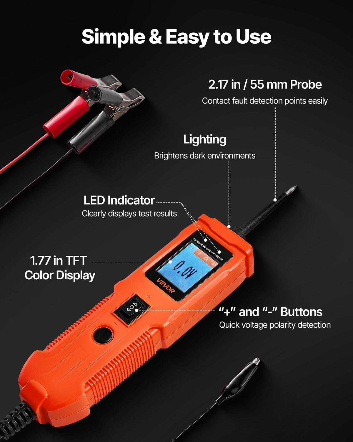 VEVOR Automotive Circuit Tester, 8 - 35 DCV Power Circuit Probe Tester with TFT Color Display and Lighting, Automotive Power Tester Probe with 13 ft / 4 m Cable, ABS Shell Electrical Detector Finder - DLXQCDLCSYKCO4QL7001V9 - view 7