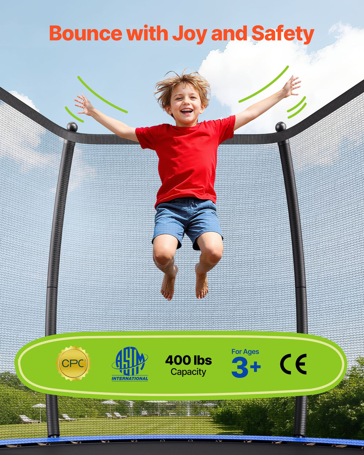 VEVOR Outdoor Trampoline, 12FT Recreational Trampoline, ASTM Approved Trampolines with Enclosure Net & Thickened Pad, Max 400 lbs Weight Capacity, Anti-Rust Backyard Trampolines for Kids & Adults - DLXYXBC12YCWTUJ15001V0 - view 3