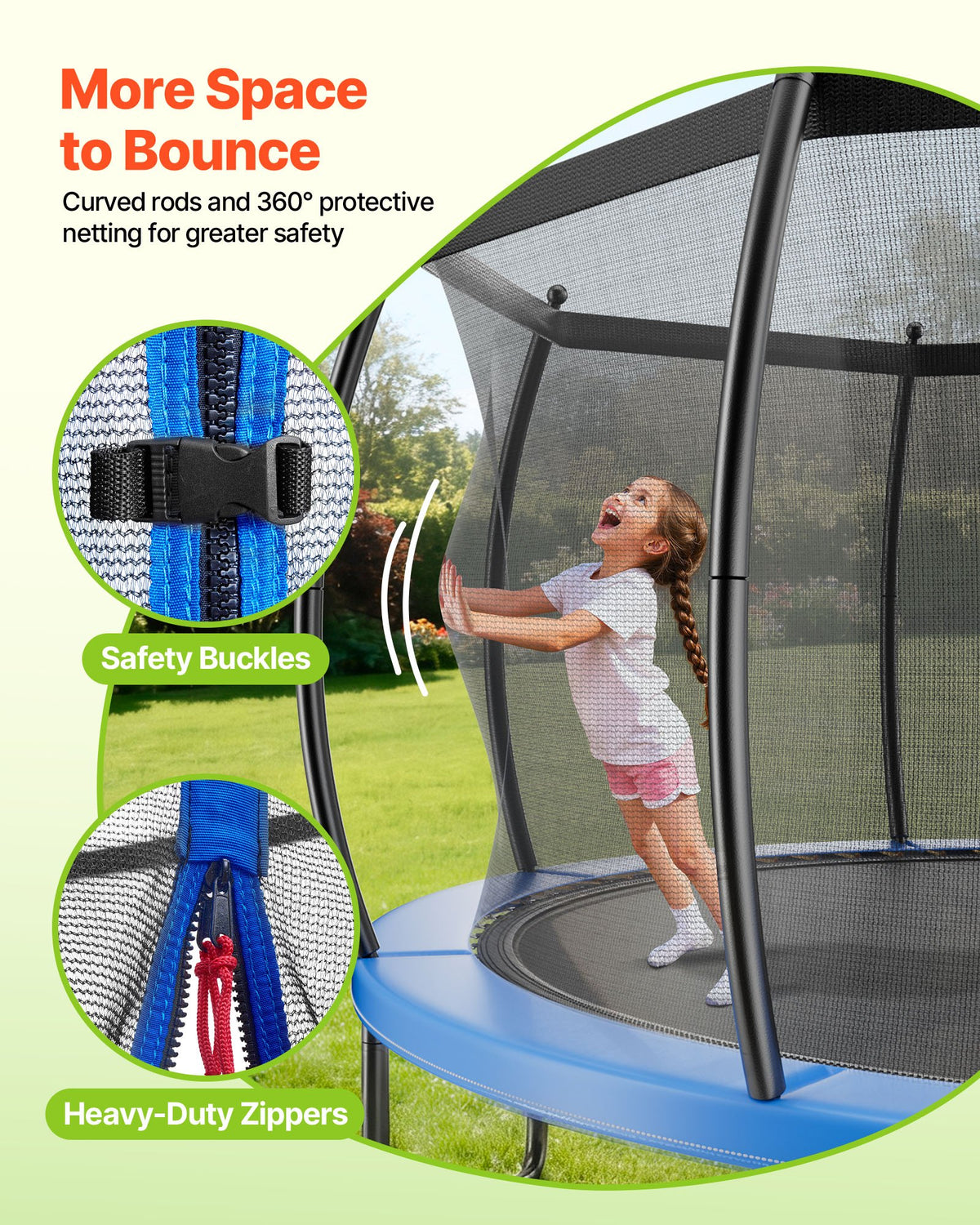 VEVOR Outdoor Trampoline, 12FT Recreational Trampoline, ASTM Approved Trampolines with Enclosure Net & Thickened Pad, Max 400 lbs Weight Capacity, Anti-Rust Backyard Trampolines for Kids & Adults - DLXYXBC12YCWTUJ15001V0 - view 4