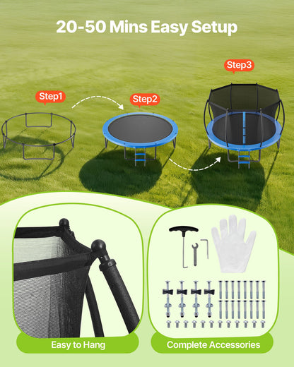 VEVOR Outdoor Trampoline, 12FT Recreational Trampoline, ASTM Approved Trampolines with Enclosure Net & Thickened Pad, Max 400 lbs Weight Capacity, Anti-Rust Backyard Trampolines for Kids & Adults - DLXYXBC12YCWTUJ15001V0 - view 7