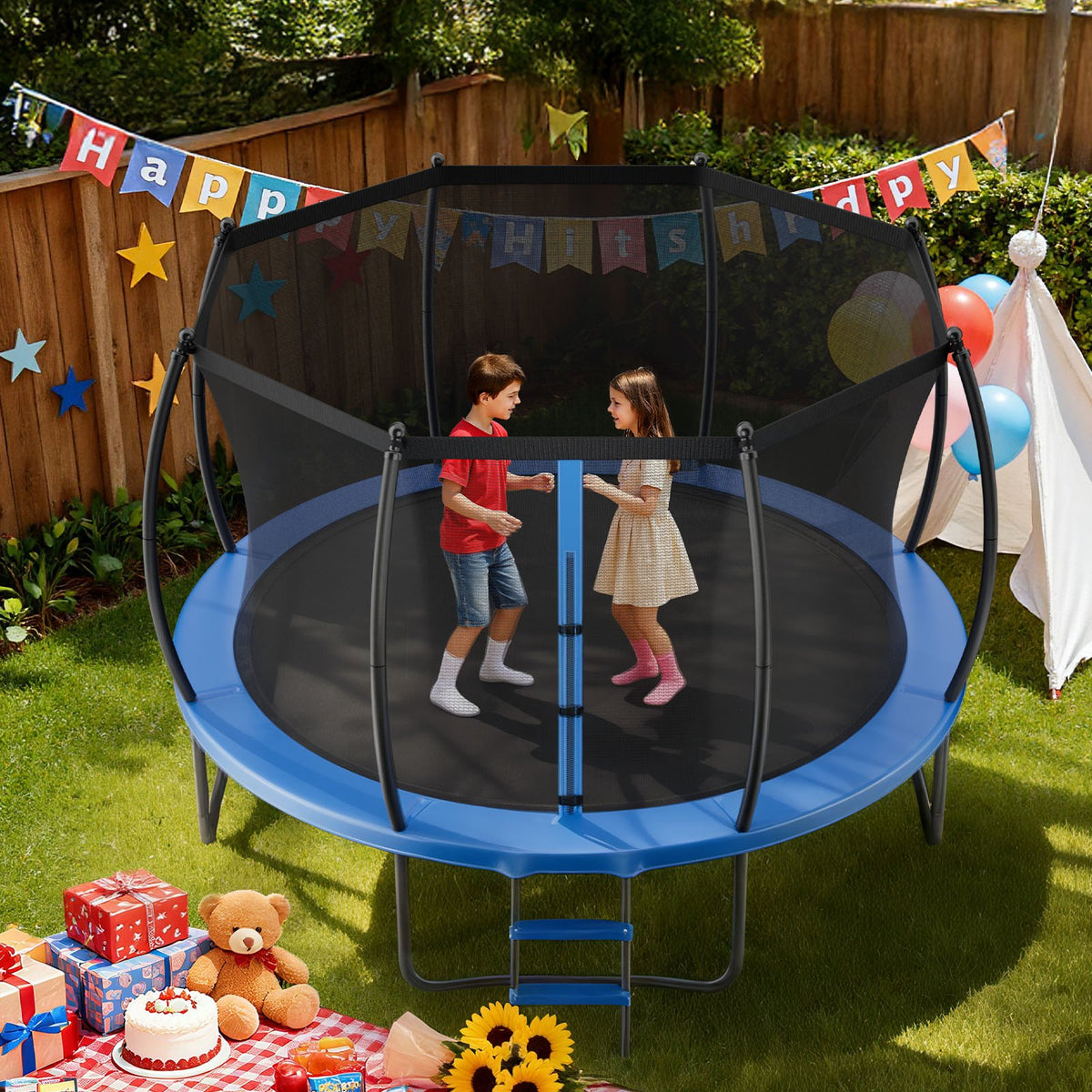 VEVOR Outdoor Trampoline, 12FT Recreational Trampoline, ASTM Approved Trampolines with Enclosure Net & Thickened Pad, Max 400 lbs Weight Capacity, Anti-Rust Backyard Trampolines for Kids & Adults - DLXYXBC12YCWTUJ15001V0 - view 9