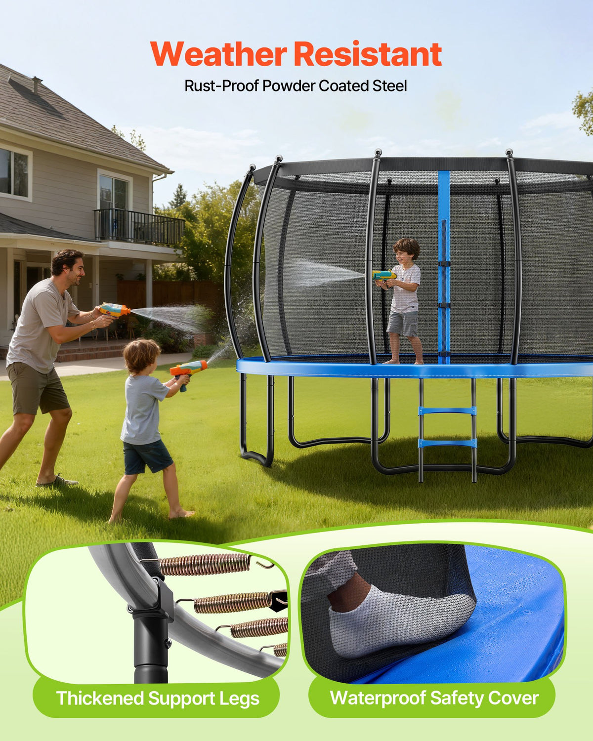 VEVOR Outdoor Trampoline, 16FT Recreational Trampoline, ASTM Approved Trampolines with Enclosure Net & Thickened Pad, Max 475 lbs Weight Capacity, Anti-Rust Backyard Trampolines for Kids & Adults - DLXYXBCWG16YBOKFQ001V0 - view 6