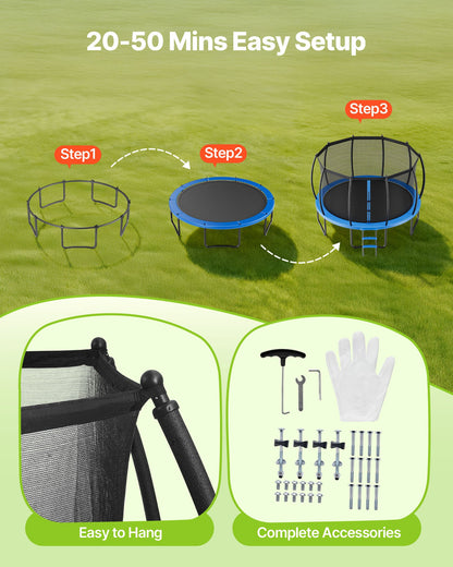 VEVOR Outdoor Trampoline, 16FT Recreational Trampoline, ASTM Approved Trampolines with Enclosure Net & Thickened Pad, Max 475 lbs Weight Capacity, Anti-Rust Backyard Trampolines for Kids & Adults - DLXYXBCWG16YBOKFQ001V0 - view 7