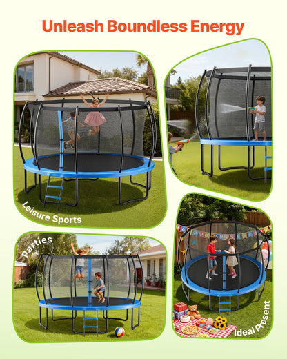 VEVOR Outdoor Trampoline, 16FT Recreational Trampoline, ASTM Approved Trampolines with Enclosure Net & Thickened Pad, Max 475 lbs Weight Capacity, Anti-Rust Backyard Trampolines for Kids & Adults - DLXYXBCWG16YBOKFQ001V0 - view 8