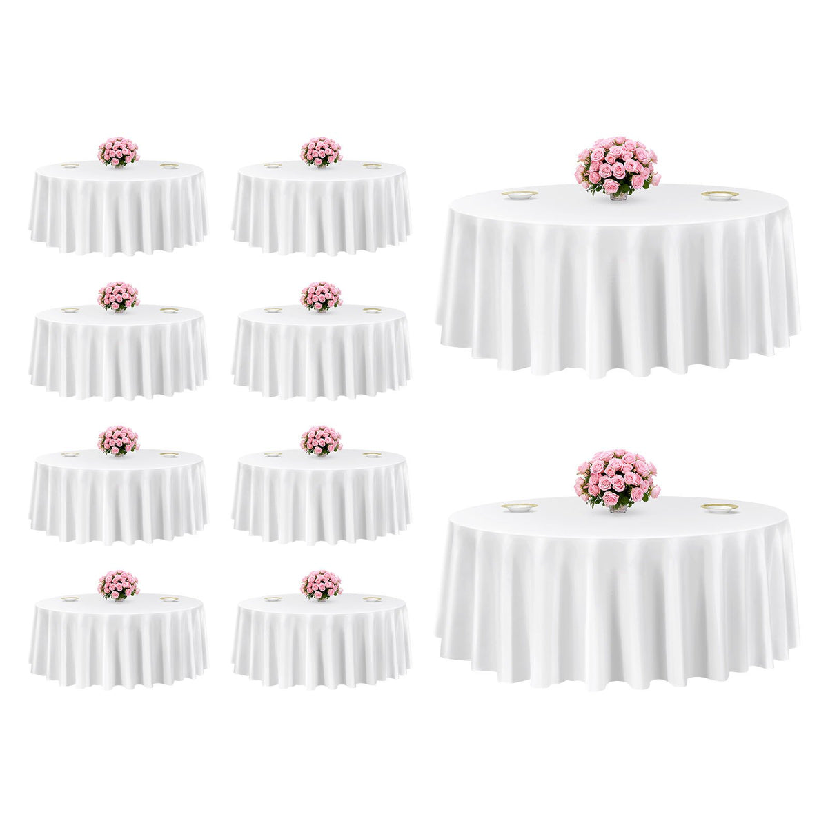 VEVOR White Round Tablecloths 10 Pack, 120 Inches in Diameter, Stain- & Wrinkle- Resistant, Machine Washable Table Clothes, Polyester Fabric Table Covers for Wedding, Party, Banquet, Formal Events - DLZB120YCBS1OB0GB001V0 - view 1