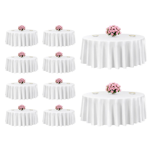 VEVOR White Round Tablecloths 10 Pack, 120 Inches in Diameter, Stain- & Wrinkle- Resistant, Machine Washable Table Clothes
